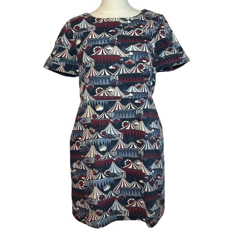 Emily & Fin Circus Tent Print Dress Blue Red M Retro Twee Indie Coquette Wiggle